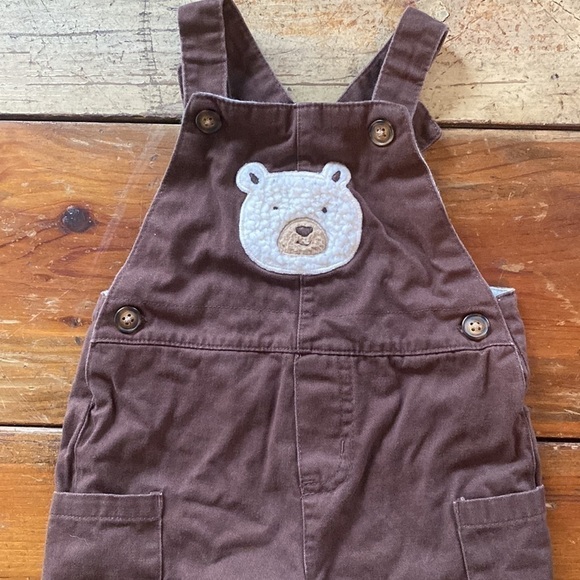 Carter’s Lined Overalls With Pockets Brown Bear Snap Closure 6M - Picture 3 of 11